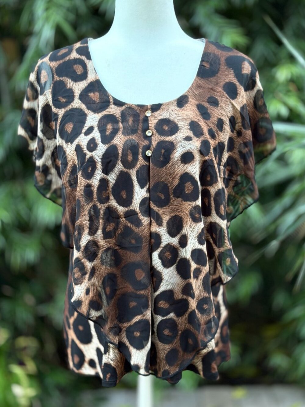 Adele & May Leopard Print Layered Chiffon Blouse Top
